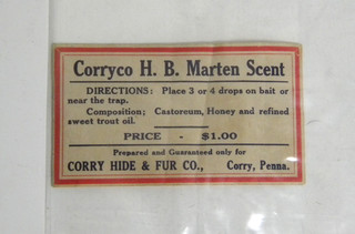 Vintage Corryco H. B. Marten Scent Bottle Label Corry Hide & Fur Co. Corry Penn