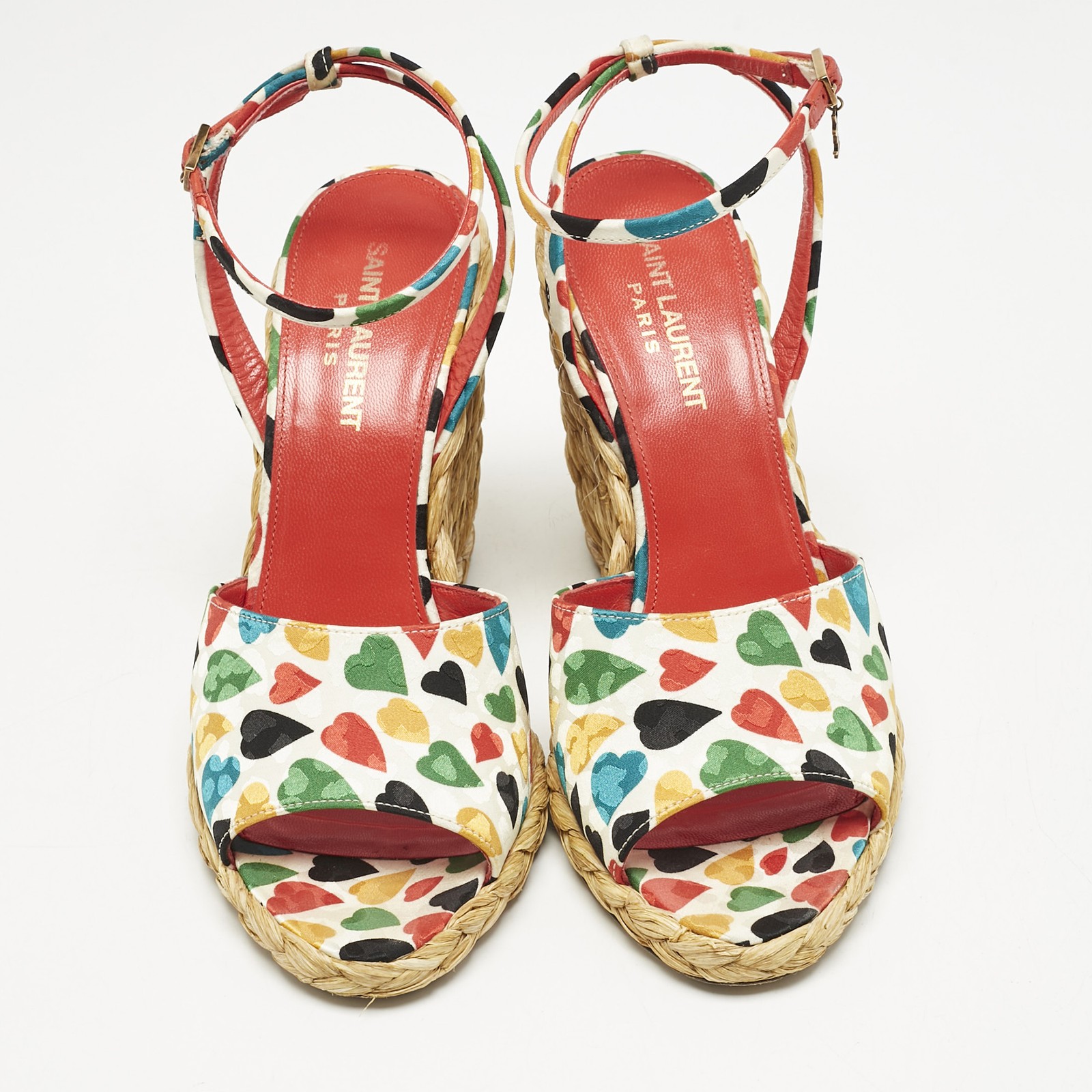 Sandali con zeppa Saint Laurent in tessuto multicolore in rafia taglia 37