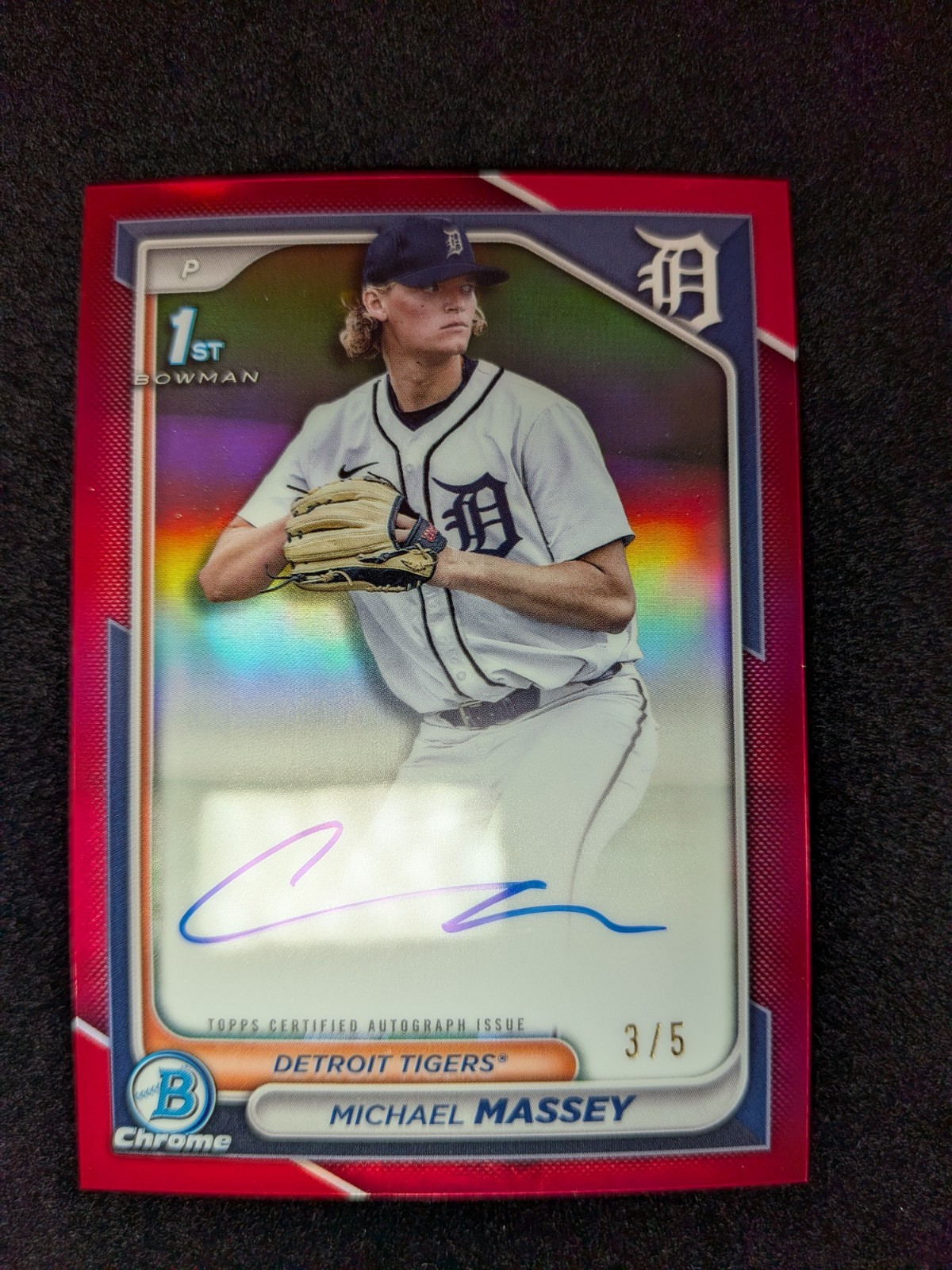 2024 Bowman Chrome Michael Massey True Red Refractor Auto /5 Tigers Prospect 1st