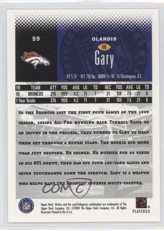 2000 Upper Deck Victory Olandis Gary #59 - Image 2 of 2