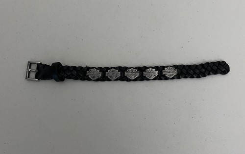 Harley-Davidson Men's B&S Braid Genuine Leather Cuff Bracelet, Black 10”