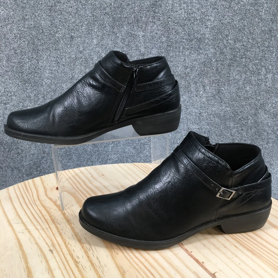 Botas Easy Street Mujer 9 Botines Anchos Negro Imitación Cuero Cremallera Hebilla Foto 2 de 4