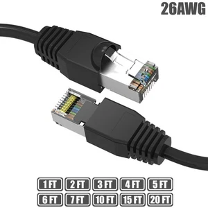1-20FT Cat6A RJ45 Réseau LAN Câble de démarrage Ethernet blindé 26AWG noir