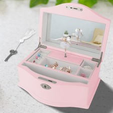 Wooden Ballerina Musical Jewelry Box with Mirror Tassel Key for Girls,Musical...