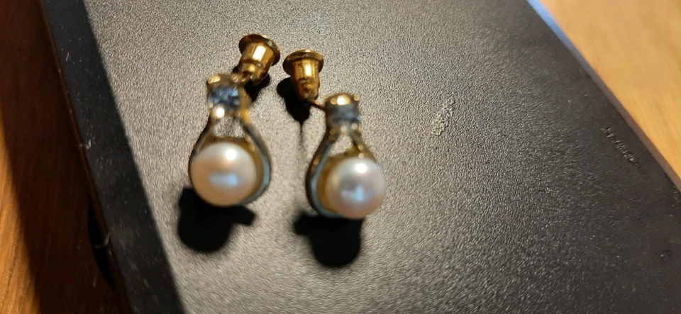 1 Paar Ohrringe Ohrstecker mit Perlen und Zirkonia in 14 Kt. 585 Gold - Bild 2 von 4