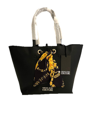 Versace Jeans Couture Shoulder Bag Tote  Black Gold Baroque Scarf Tie Thelma NWT