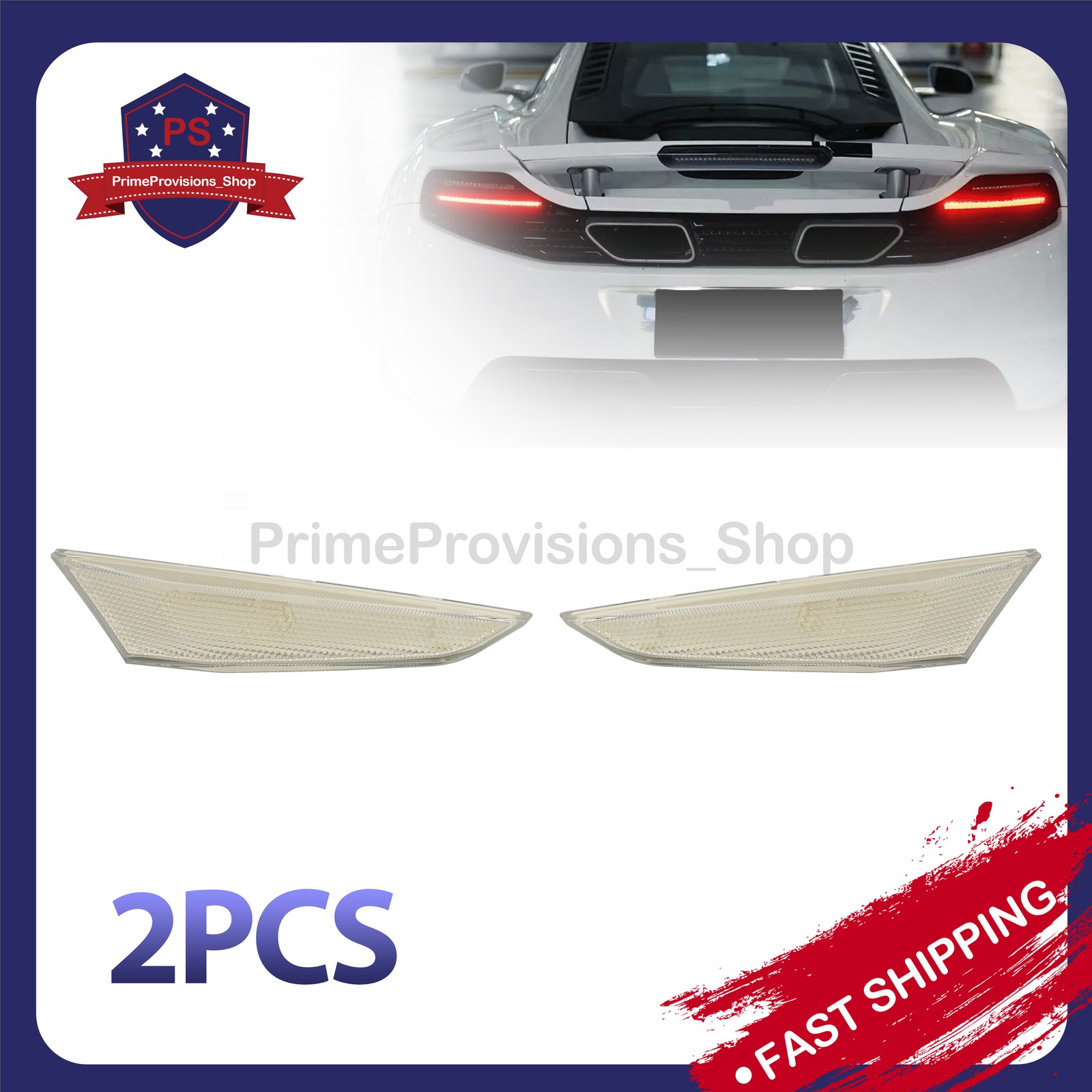 2PCS Fit Mclaren MP4-12C Rear Side Marker Lamp Light Reflector Lens