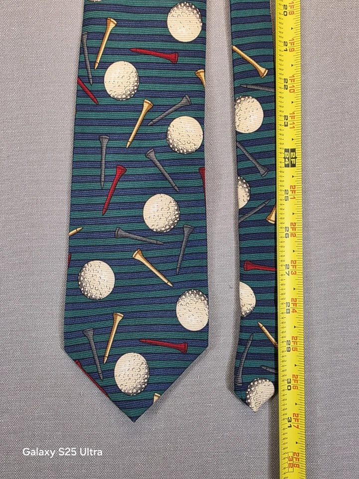 Corbata para hombre 100 % seda pelotas de golf camisetas deportes club de campo golfista oficina vintage Foto 3 de 4