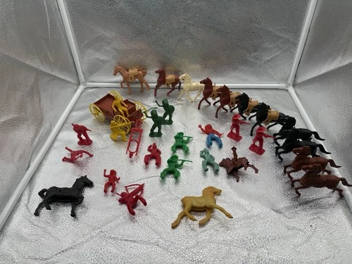 Vintage Mix Brands Marx & Others 1960s Cowboys Indians Horses Figures Lot