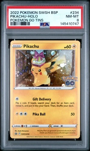 2022 POKEMON SWSH BLACK STAR PROMO POKEMON GO TINS #234 PIKACHU-HOLO PSA 8