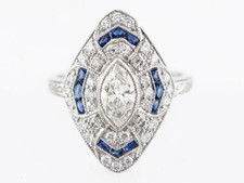 Elegant Vintage Style Old European Cut Cubic Zirconia  Blue Sapphire Women Ring