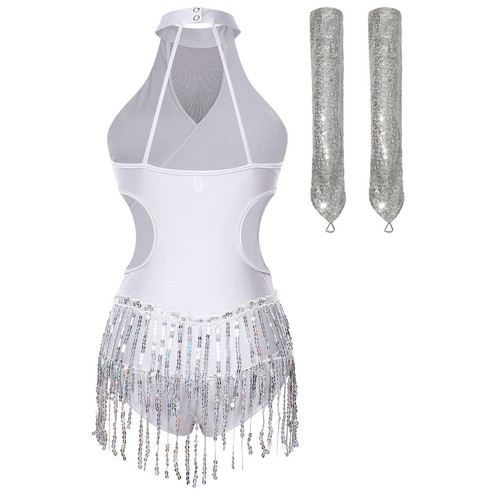 Damen Outfits Latein Trikot Cha Kostüme Walzer Body Flamenco Rückenfrei 2-teilig - Bild 48 von 55