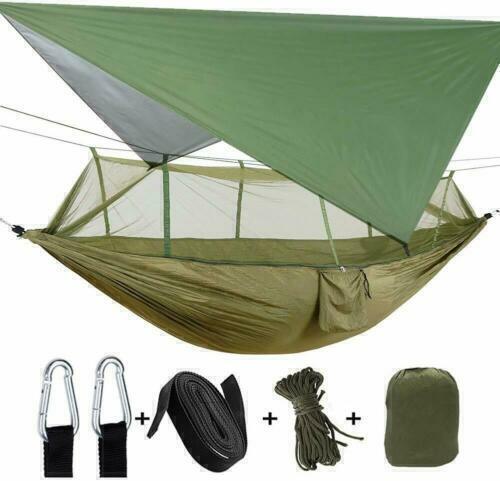 Double Person Camping Hammock With Mosquito Net and Tarp Rain Cover Tree Strap - Picture 2 of 17