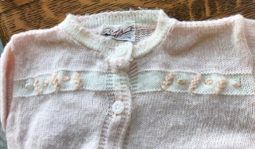 Vtg 1956 Infant Baby Sweater Bonnet Fay Original Knitwear Pink Cream Knit WOW! - Picture 4 of 14