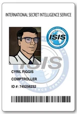 CYRIL FIGGIS FROM ARCHER ID NAME BADGE TAG PROP HALLOWEEN SAFETY PIN BACK