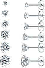 6 Pairs Stud Earrings Set, Hypoallergenic Cubic Zirconia 316L Earrings Stainless