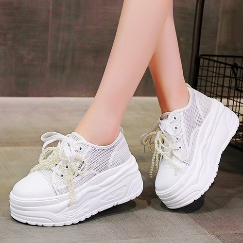 Zapatillas deportivas de moda con suela gruesa para mujer con cordones plataforma plana botas al tobillo zapatos informales - Imagen 6 de 20