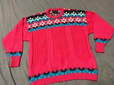 VTG Pink DEMETRE Ski Sweater 100 PURE VIRGIN WOOL 70s/80s USA MADE Medium