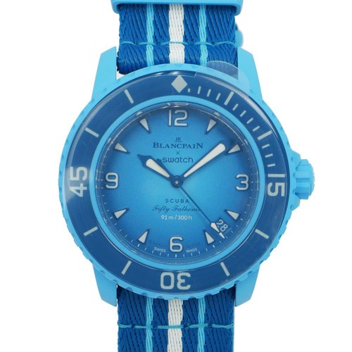 Swatch Blancpain Blue Lagoon Bioceramic Scuba Fifty Fathoms Collection SO35L400 - Foto 4 di 6