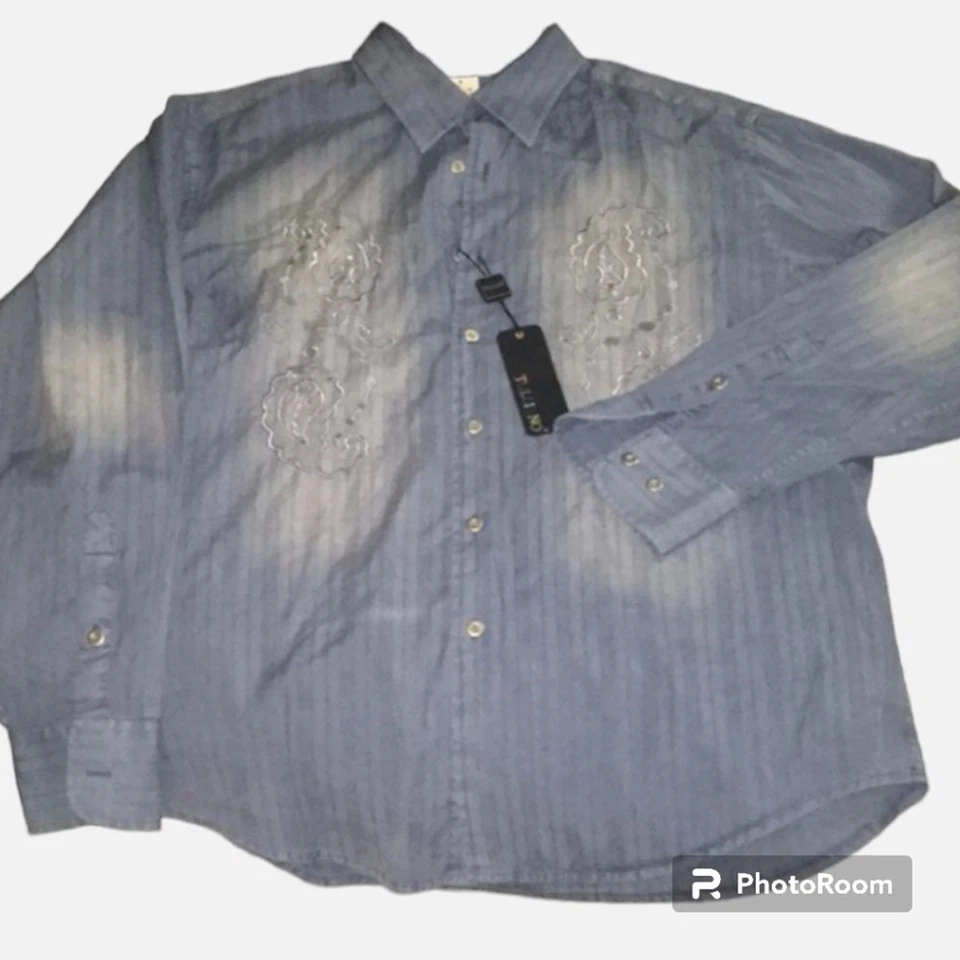 Camisa Tulliano Hombre Talla Grande Abotonada 100% Algodón Bordada Western Foto 4 de 4