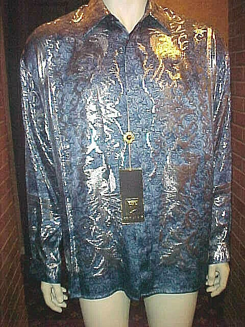 NWT MENS CREME DE SILK STYLE EQUS 5472 BLUE METALLIC SILK SHIRT SIZE MEDIUM eBay