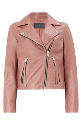 NEW AllSaints Dalby Leather Biker Jacket in Cloud Pink - Size US 4