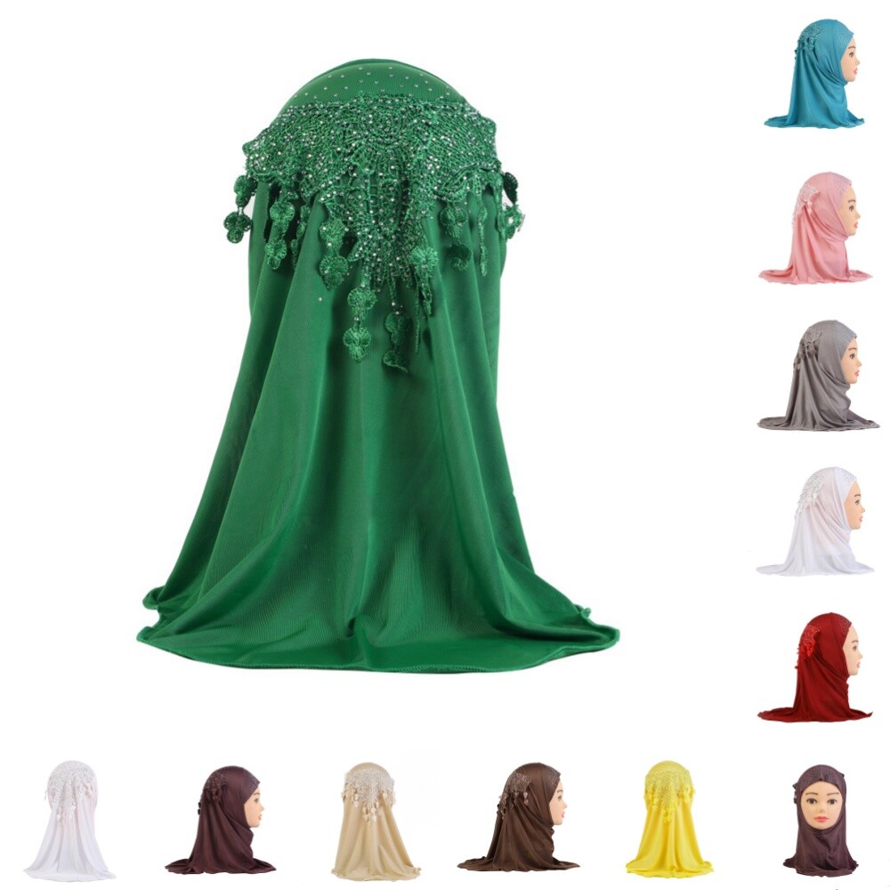 Turbante Gorra De Seda Suave Para Niñas Con Pañuelo De Diamante De Agua De Encaje