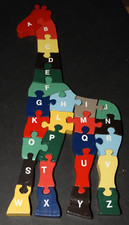 Vintage Wooden Alphabet ABC Puzzle Giraffe Shaped Preschool Homeschool Classroom