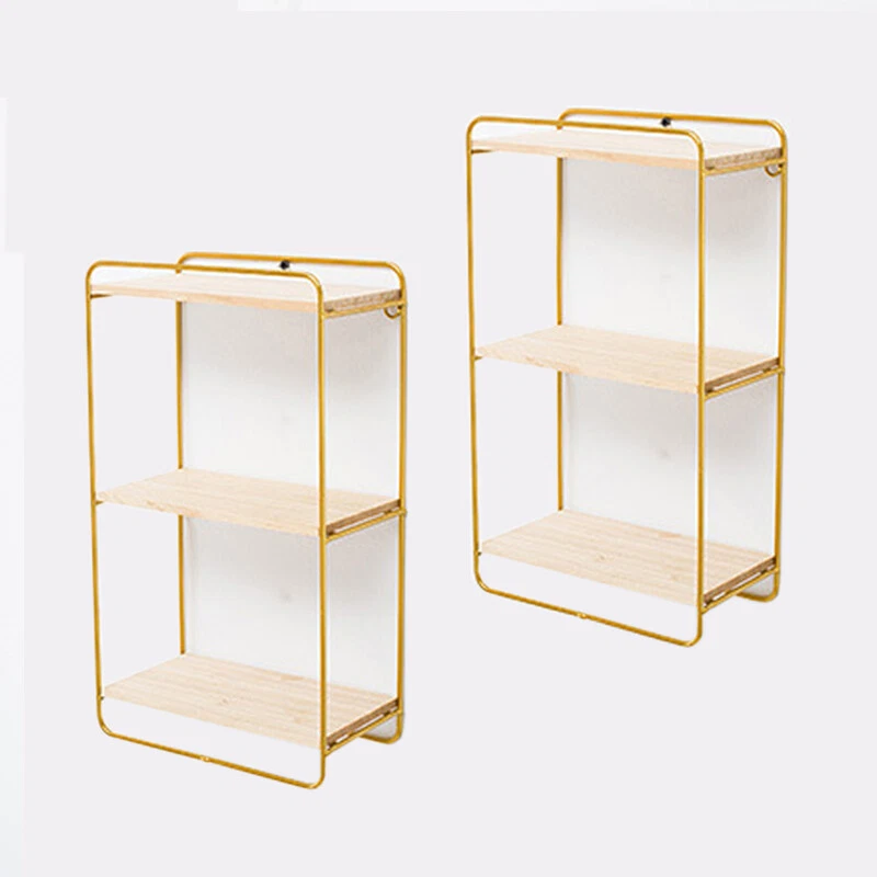Set 2 Wall Shelf Storage Cubes Metal Gold Shelving CD Rack Organiser Bookcases