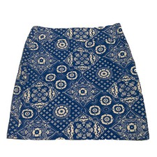 Talbots Blue  White Floral Cotton Spandex A Line Skirt Size 6 Lined Side Zip