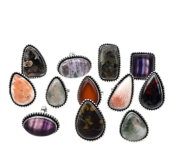 Sodalite & Mix Gemstone 925 Sterling Silver Plated 50 PCs Assorted Rings Lot - Image 3 of 3