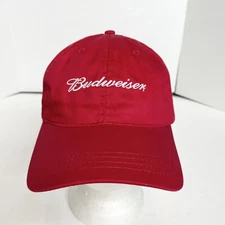Budweiser Adjustable Baseball Hat, Red, Cap, Hook And Loop, Embroidered Logo
