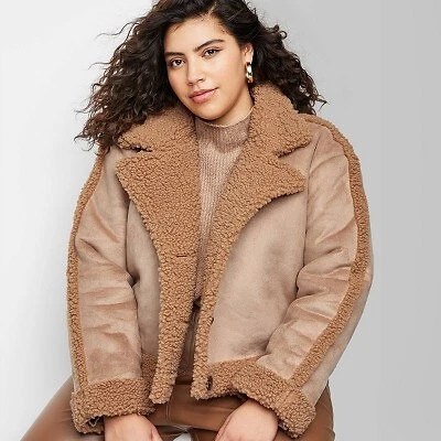 Women s Faux Shearling Jacket Wild Fable Brown XXL