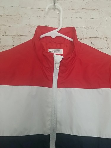 H&M Boys Size 6-8 Yrs Windbreaker Jacket Full Zip Detachable Hood Red White Blue - Picture 6 of 11