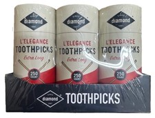 Diamond Specialty Extra Long L'Elegance Wooden Toothpicks, 3 Pack, 250pcs. Each