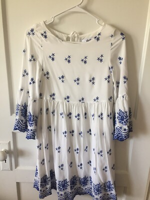 white dress with small blue flowers Millà Women's Wonderful White A-line Maxi Dress - blue