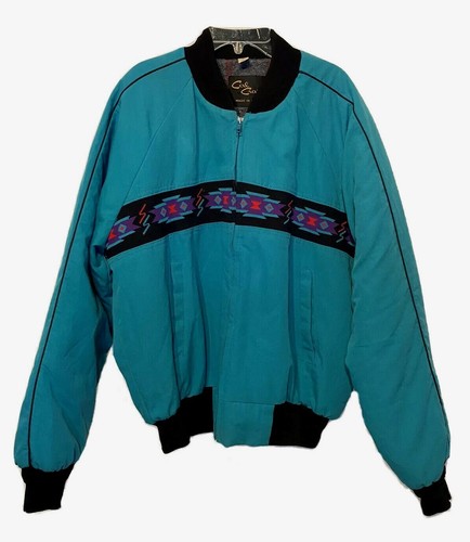 VTG Cal Craft Mens Blue Bomber Jacket 