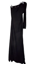 Calvin Klein Women's Long Black Dress One Shoulder Sleeve With Sequins Size 6
