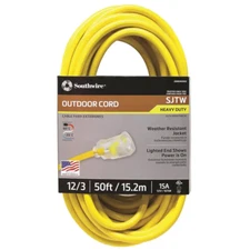 50 Ft. 12/3 SJTW Hi-Visibility Outdoor Heavy-Duty Extension Cord with Power Ligh