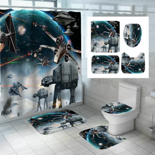 UK Star Wars Bathroom Shower Curtain Toilet Lid Cover Non-slip Mat Door Rug Set - Picture 2 of 14