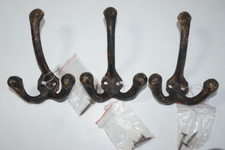Lot of 3 Towel Coat Hooks Cast Iron 3 Prong Farmhouse Rustic Decor 4 1/2"