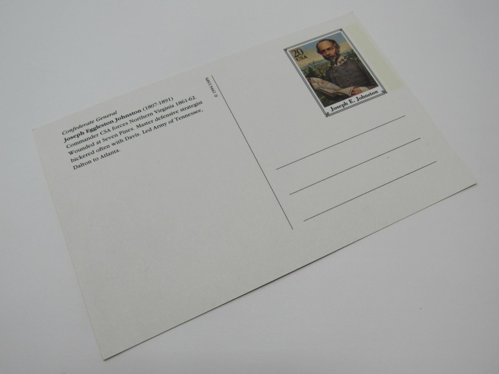USPS Scott UX212 20c Joseph E Johnston Mint Never Hinged/MNH Postal Card