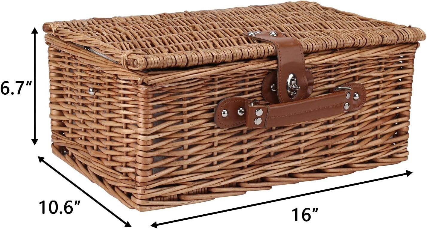 2 Person Picnic Basket Insulated Wicker Hamper Traditional Premium