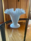 Vintage Small White Milk Glass  Flower/ Bud Vase   Scalloped  Pedal Edges
