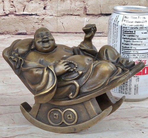Vintage Bronze Laughing Maitreya Buddha Sculpture by Milo: Joyous Sitting Statue - Picture 2 of 10