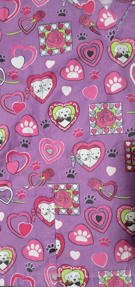 Natural Uniforms Natural Prints Scrub Women's XS Puppy Love Scrub Top w/ Pockets - Image 3 of 4