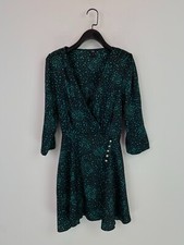 River Island Black Heart Print Wrap Style 3/4 Sleeve Dress Elastic Waist UK 10