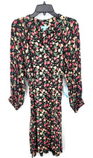 Draper James Dress Womens Large Black Floral Long Sleeve Belted Sheath Boho