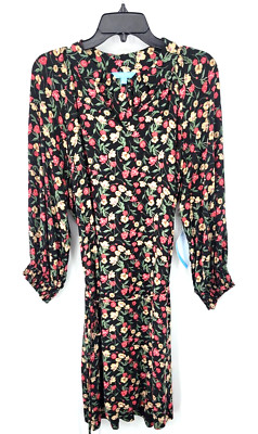 Draper James Dress Womens Large Black Floral Long Sleeve Belted Sheath Boho