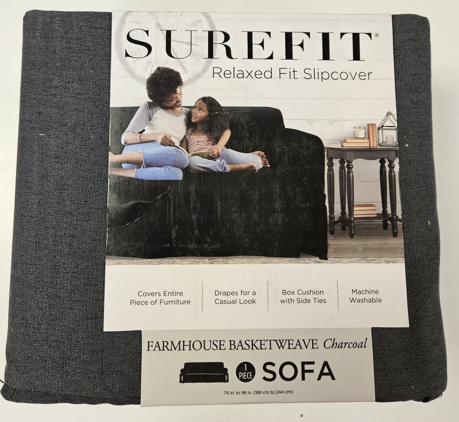 Farmhouse Basketweave Heather Woven Sofa Slipcover Charcoal Sure Fit